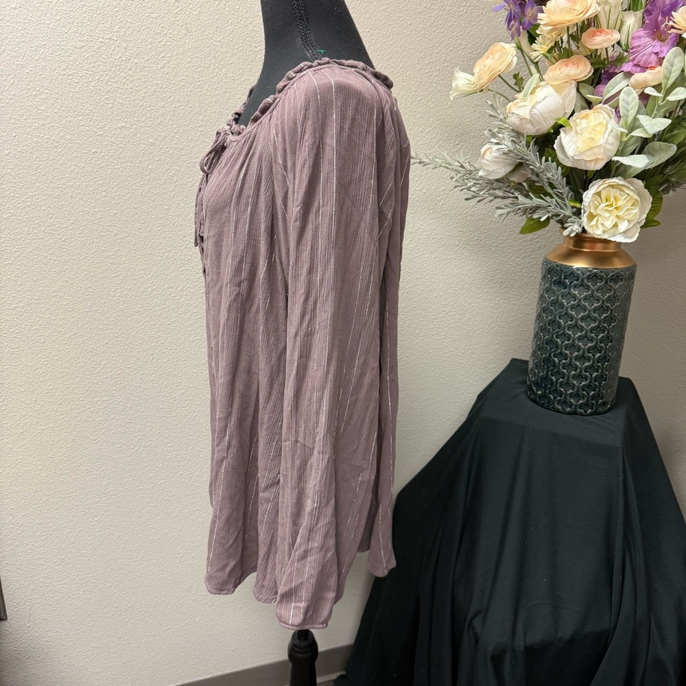 Torrid Plum Metallic Stripe Peasant Blouse 4X Boho Ruffle Neck Fall Top - Picture 2 of 8